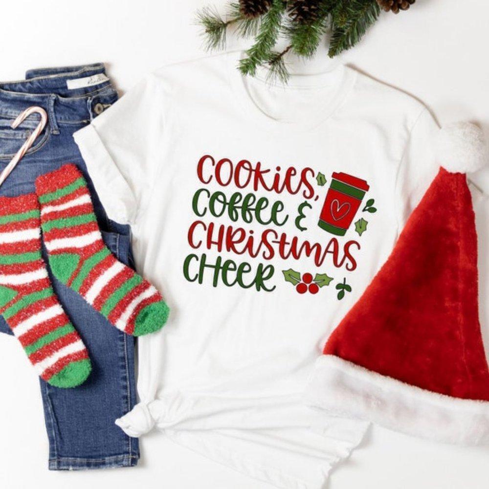 Cookies Coffee Christmas Cheer Holiday Graphic Unisex T-Shirt